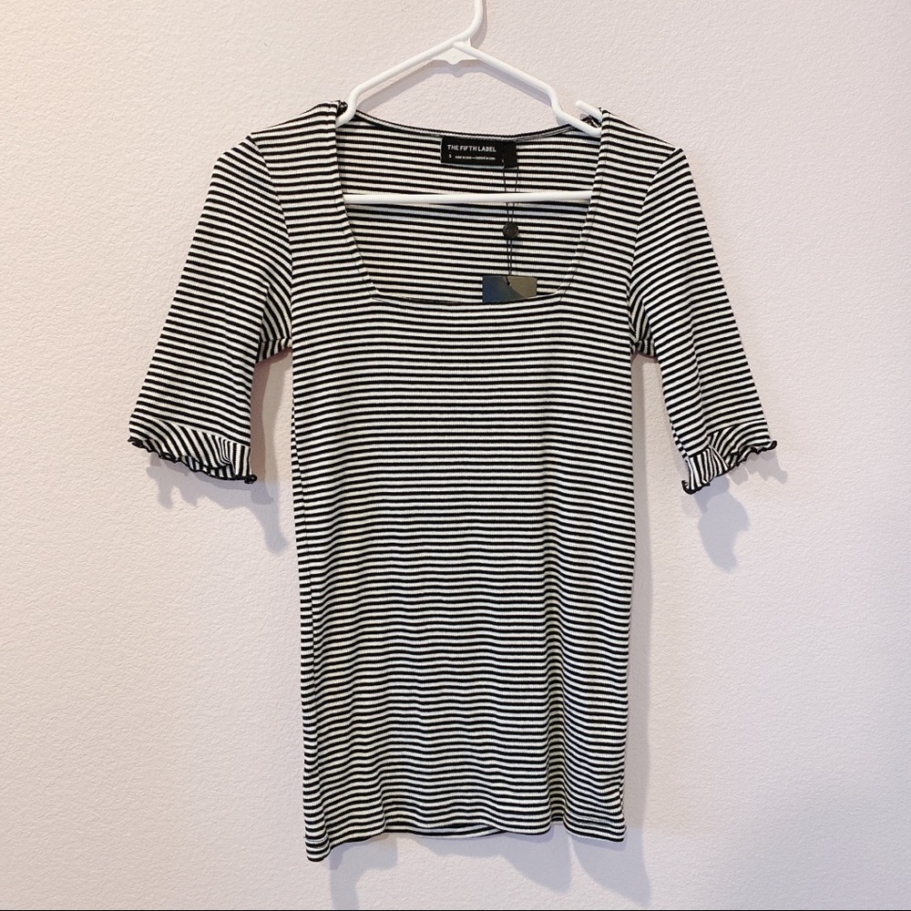 Anthropologie stripe square neckline knitted top